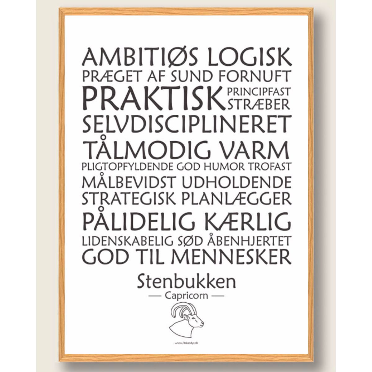 Stjernetegn stenbukken (hvid) - plakat (Størrelse: M - 30x40cm)