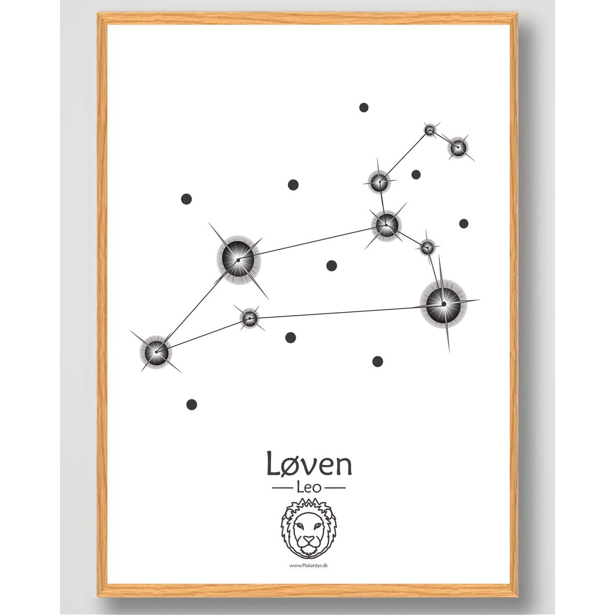 Stjernebillede løven (hvid) - plakat (Størrelse: M - 30x40cm)