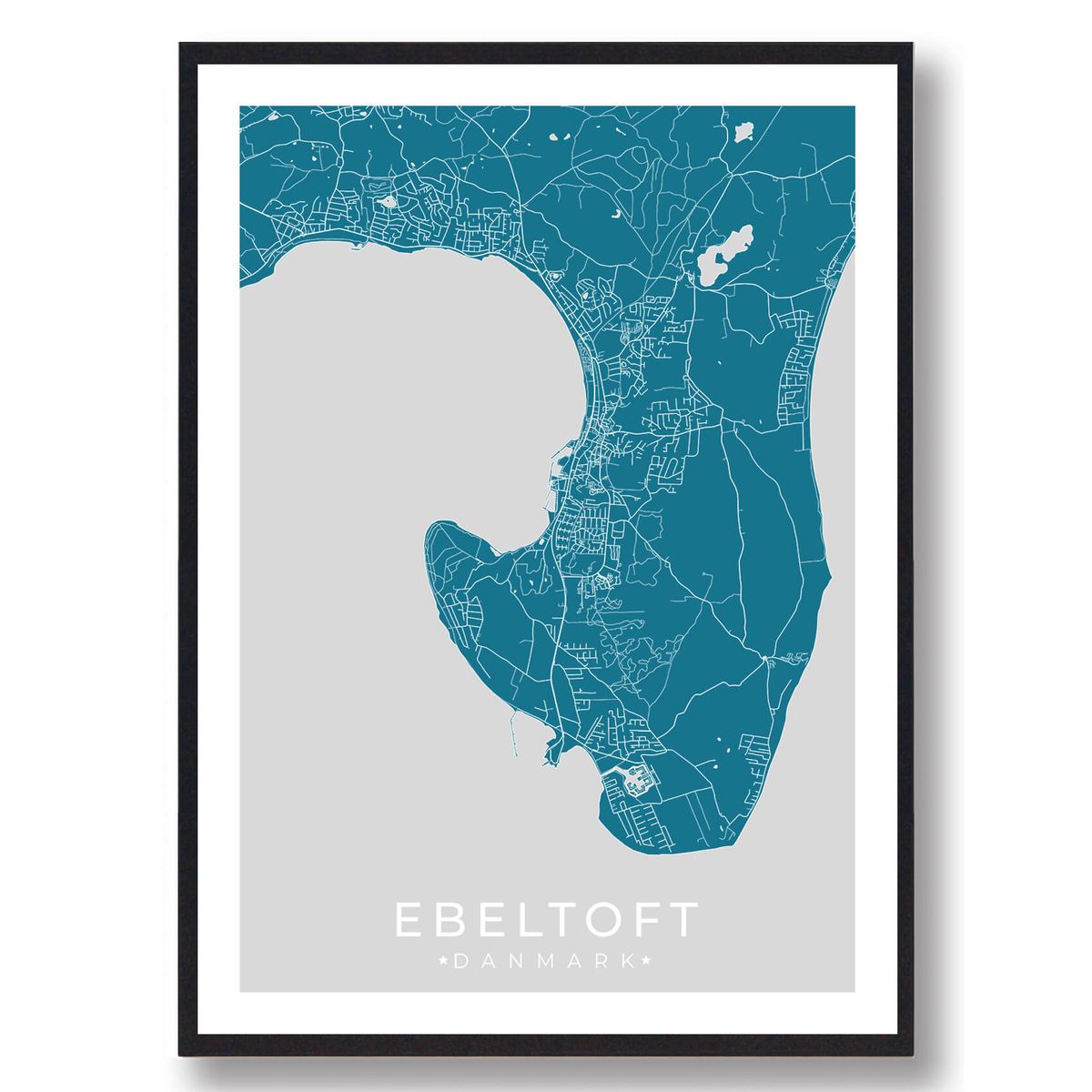 Ebeltoft by plakat - blå (Størrelse: L - 50x70cm (B2))