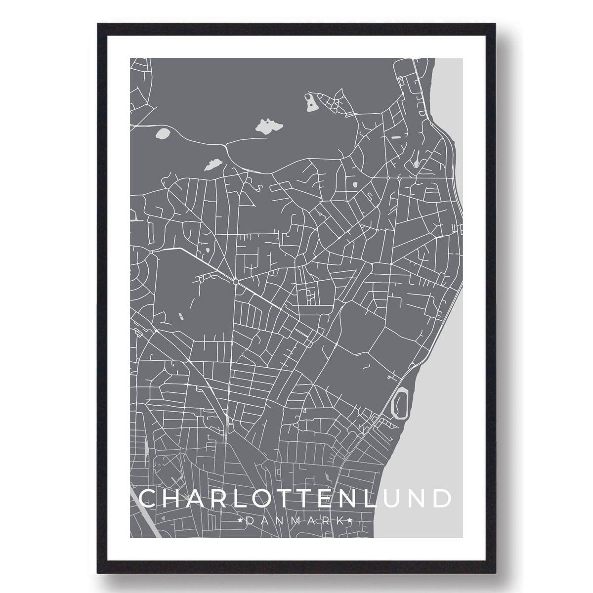 Charlottenlund by plakat - grå (Størrelse: L - 50x70cm (B2))