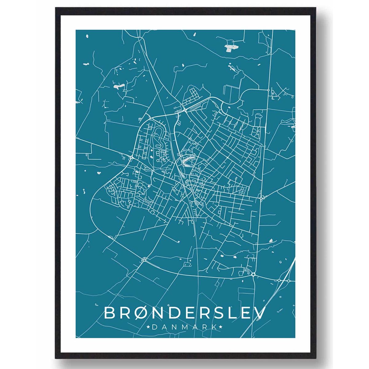 Brønderslev by plakat - blå (Størrelse: L - 50x70cm (B2))