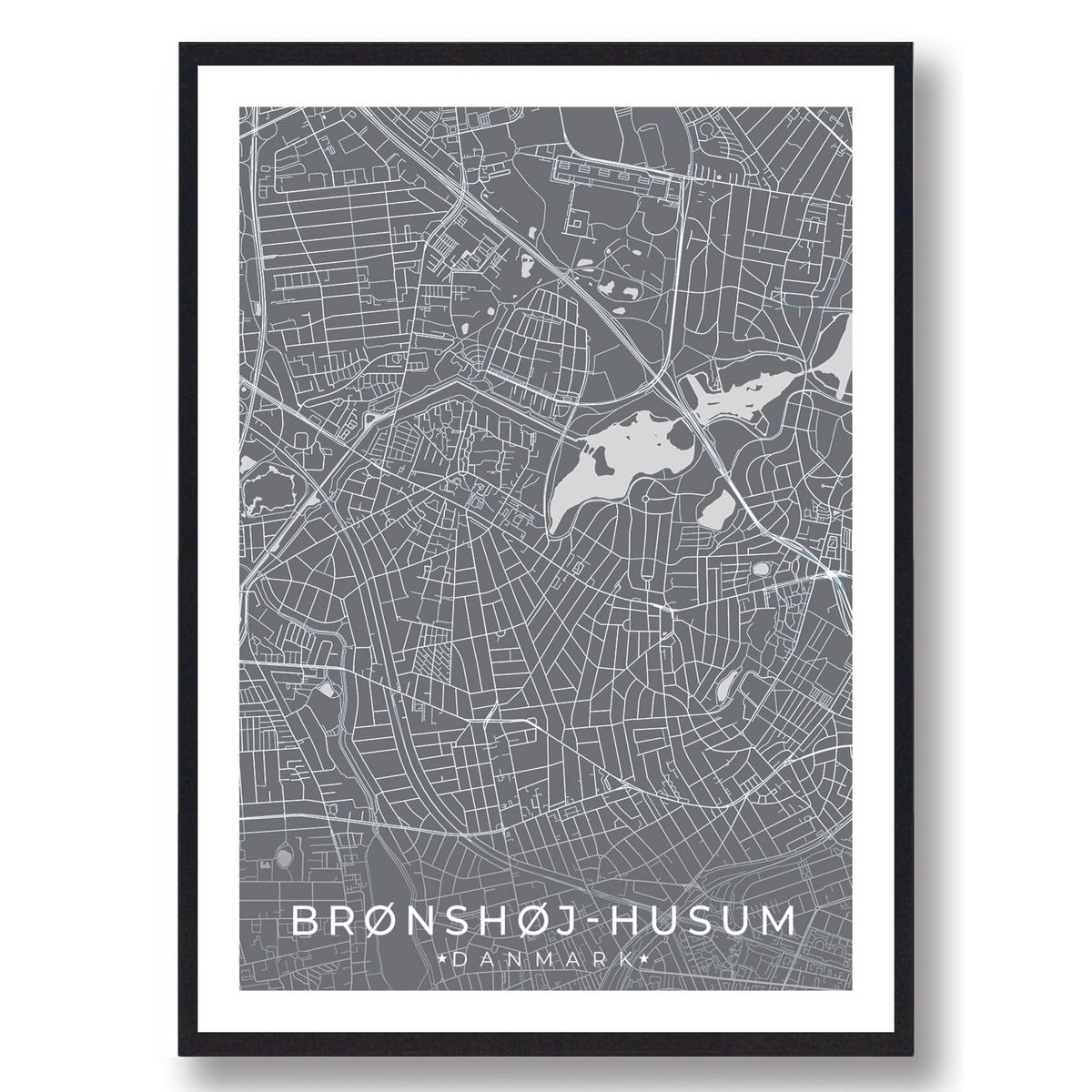 Brønshøj-Husum by plakat - grå (Størrelse: L - 50x70cm (B2))