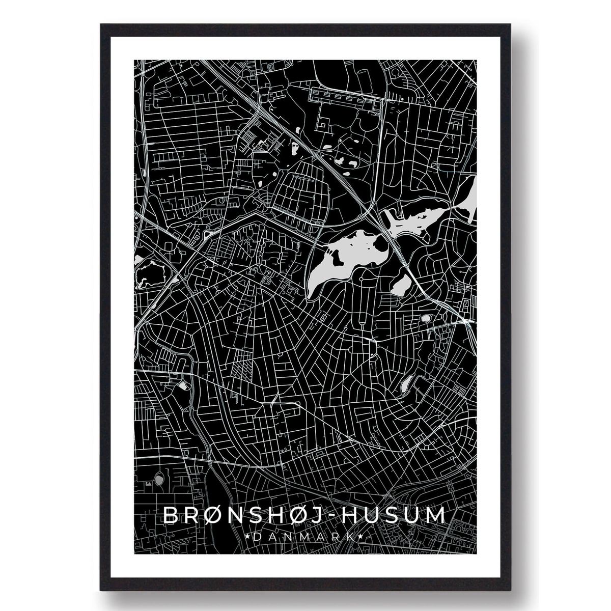 Brønshøj-Husum by plakat - sort (Størrelse: L - 50x70cm (B2))