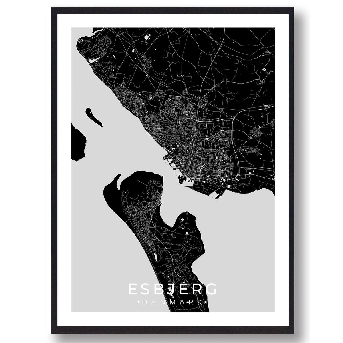 Esbjerg by plakat - sort (Størrelse: L - 50x70cm (B2))