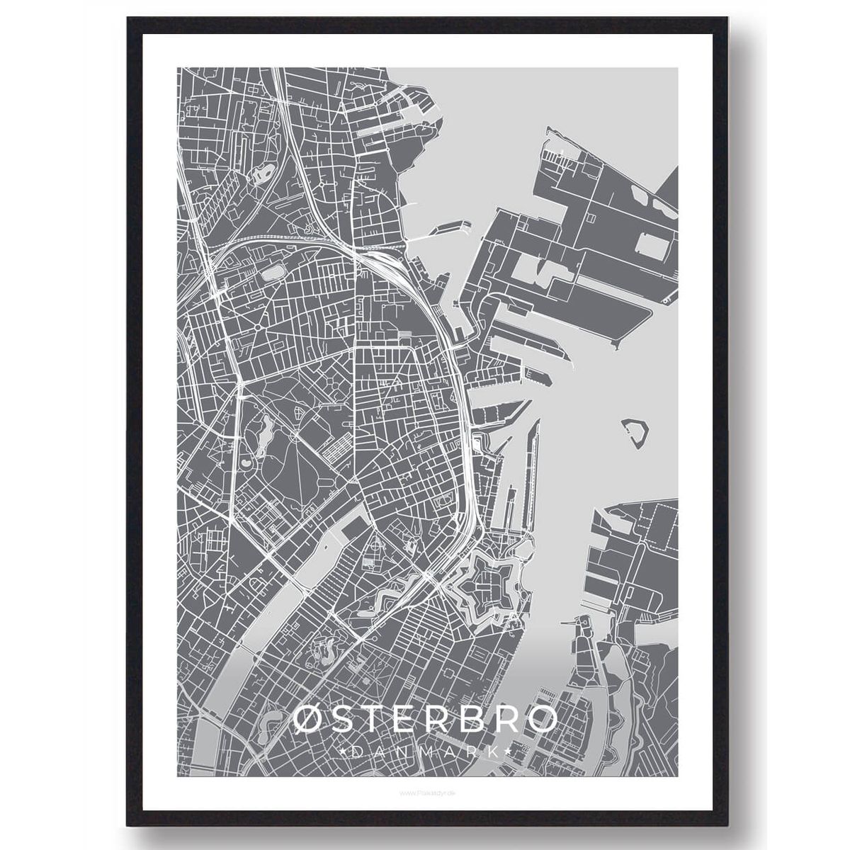 Østerbro by plakat - grå (Størrelse: L - 50x70cm (B2))