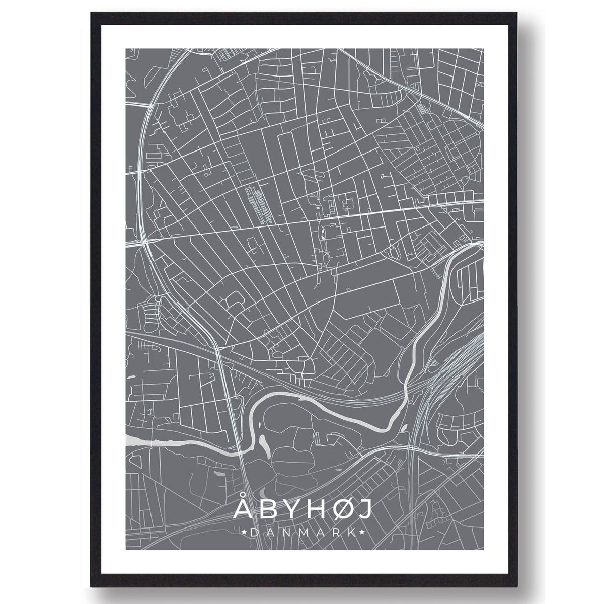 Åbyhøj by plakat - grå (Størrelse: L - 50x70cm (B2))