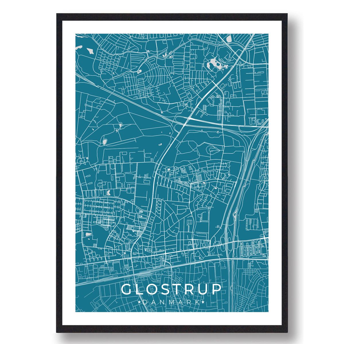 Glostrup by plakat - blå (Størrelse: L - 50x70cm (B2))