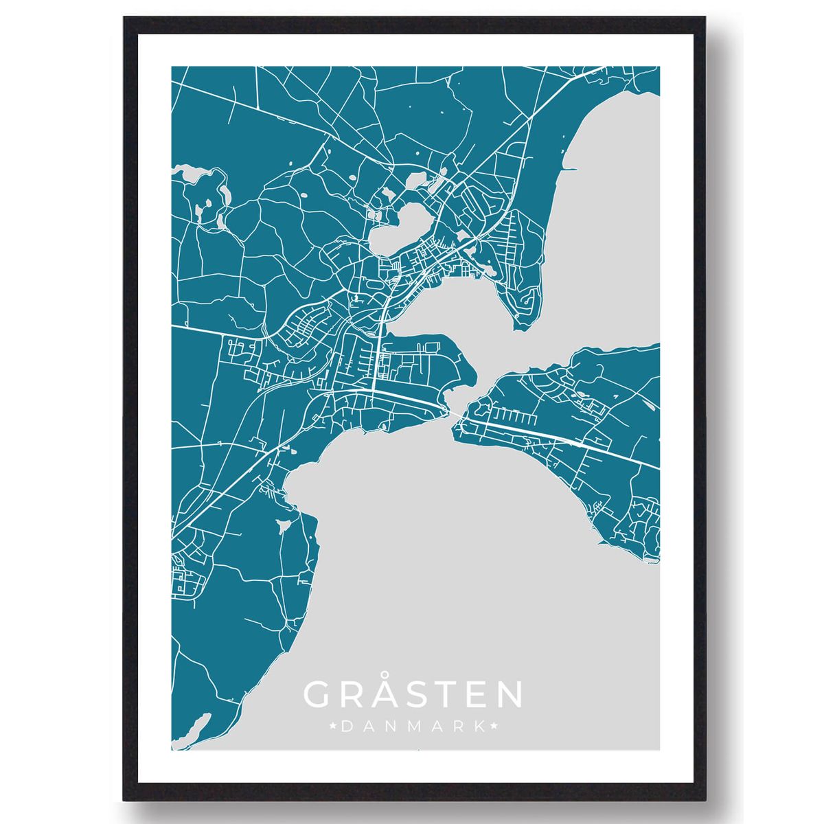 Gråsten by plakat - blå (Størrelse: L - 50x70cm (B2))