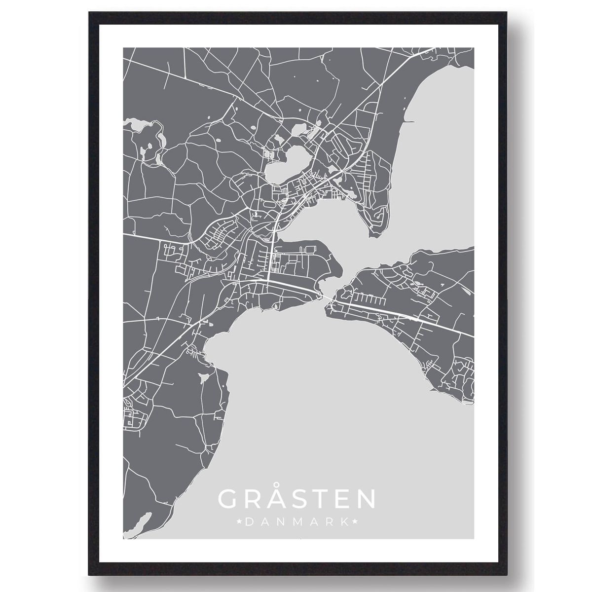 Gråsten by plakat - grå (Størrelse: L - 50x70cm (B2))