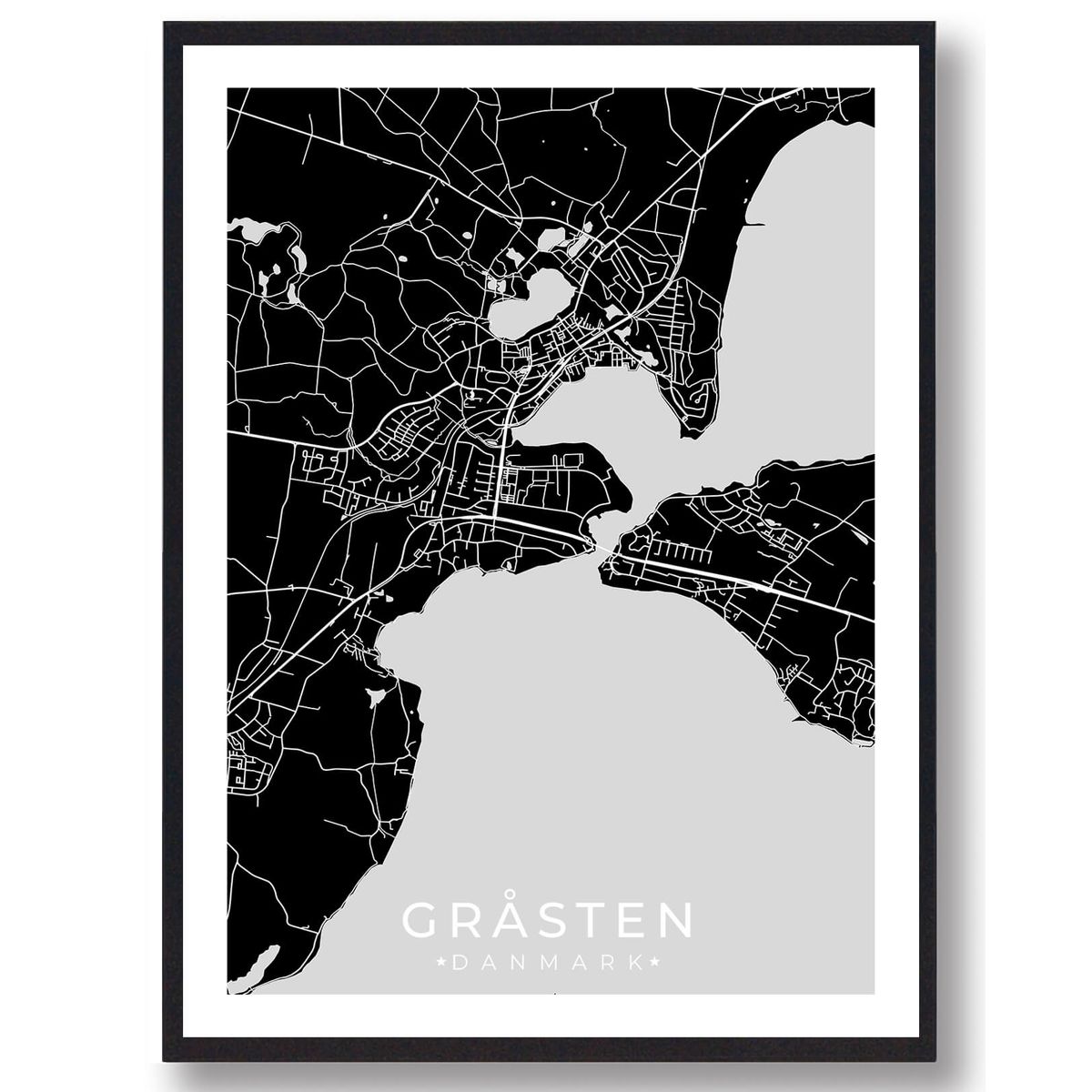 Gråsten by plakat - sort (Størrelse: L - 50x70cm (B2))