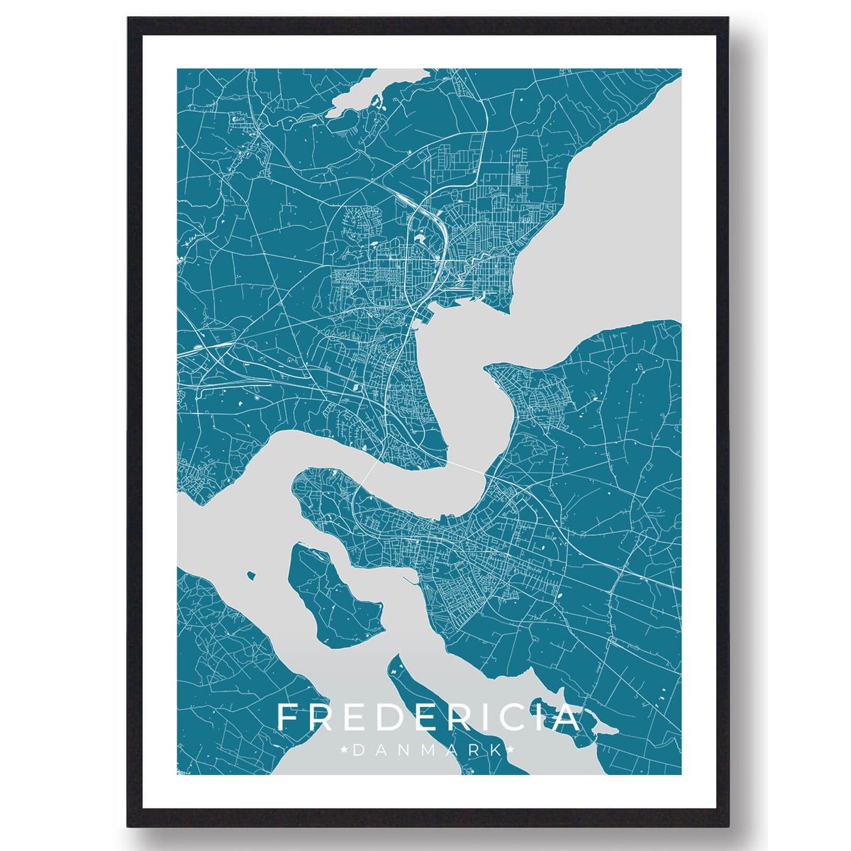 Fredericia by plakat - blå (Størrelse: L - 50x70cm (B2))