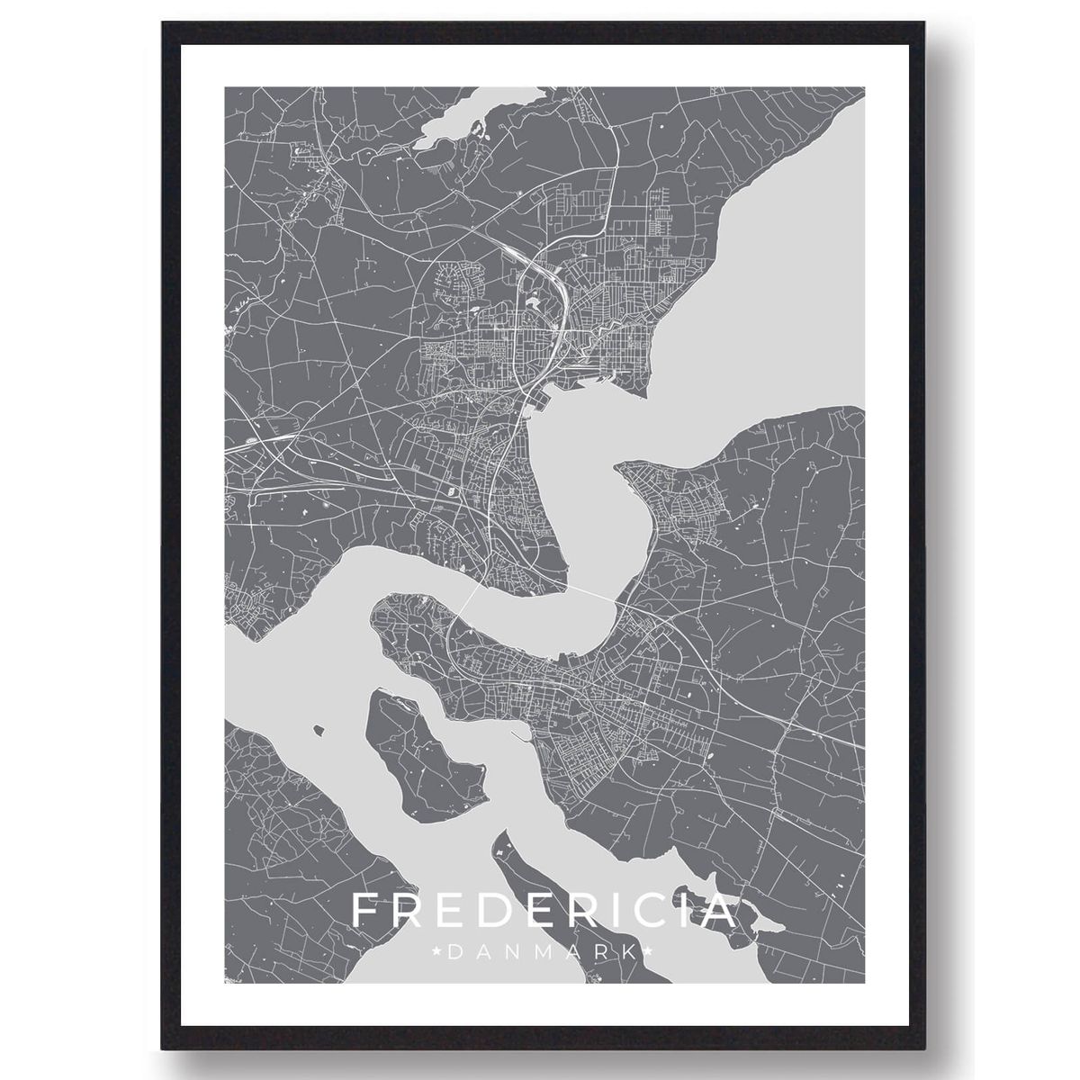 Fredericia by plakat - grå (Størrelse: L - 50x70cm (B2))