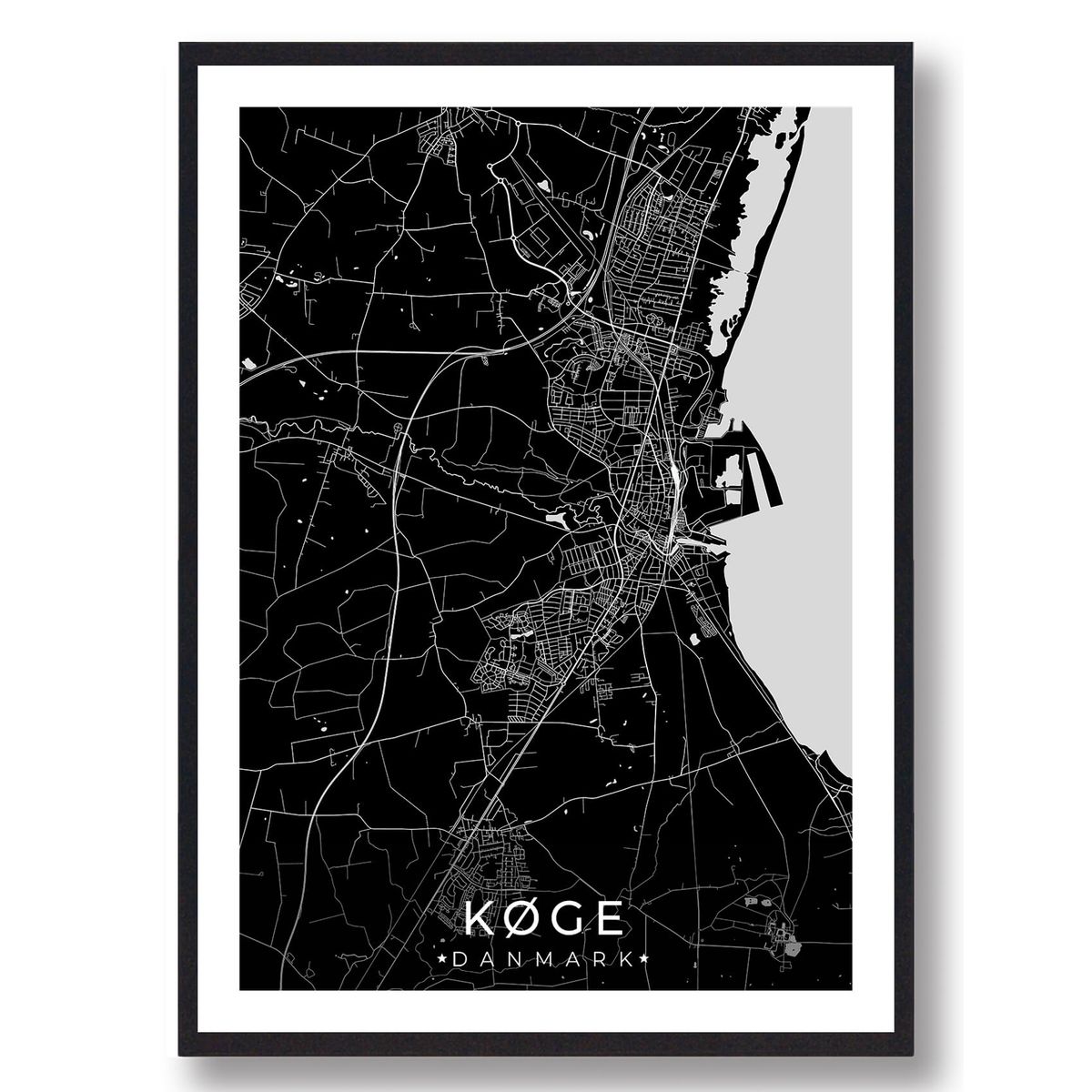 Køge by plakat - sort (Størrelse: L - 50x70cm (B2))