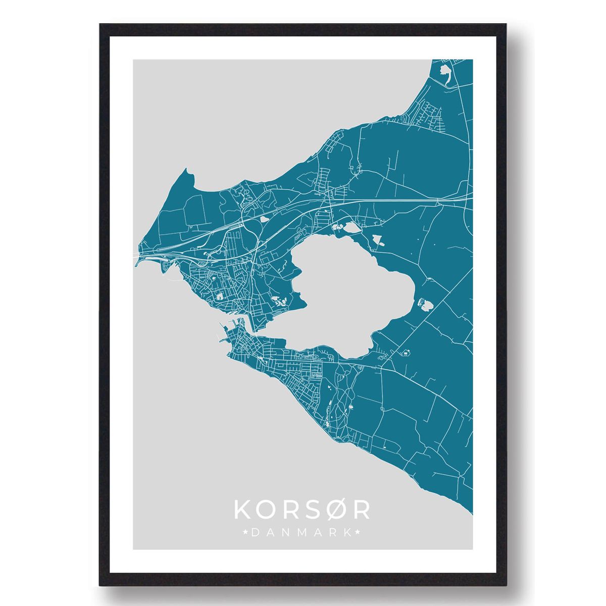 Korsør by plakat - blå (Størrelse: L - 50x70cm (B2))