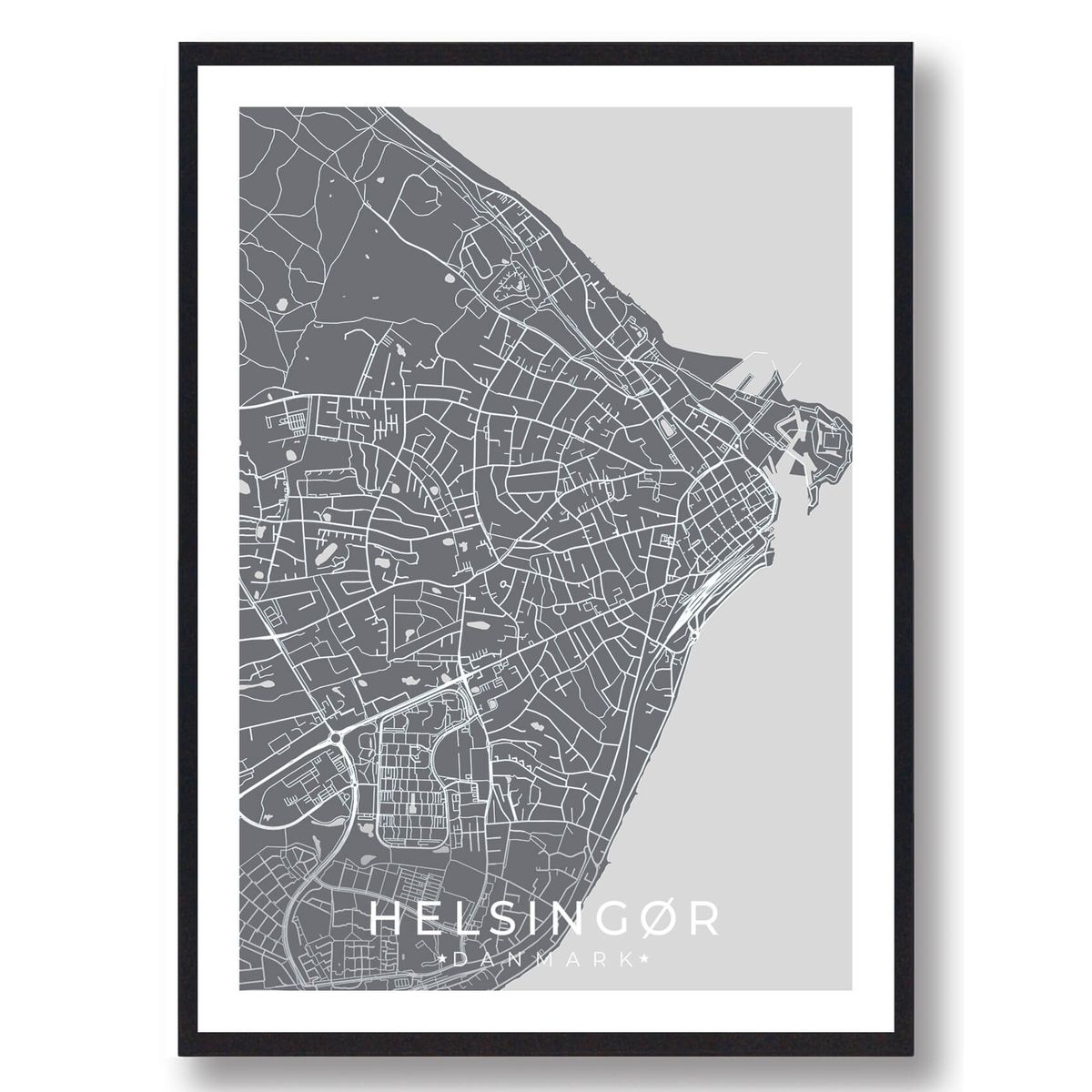 Helsingør by plakat - grå (Størrelse: L - 50x70cm (B2))