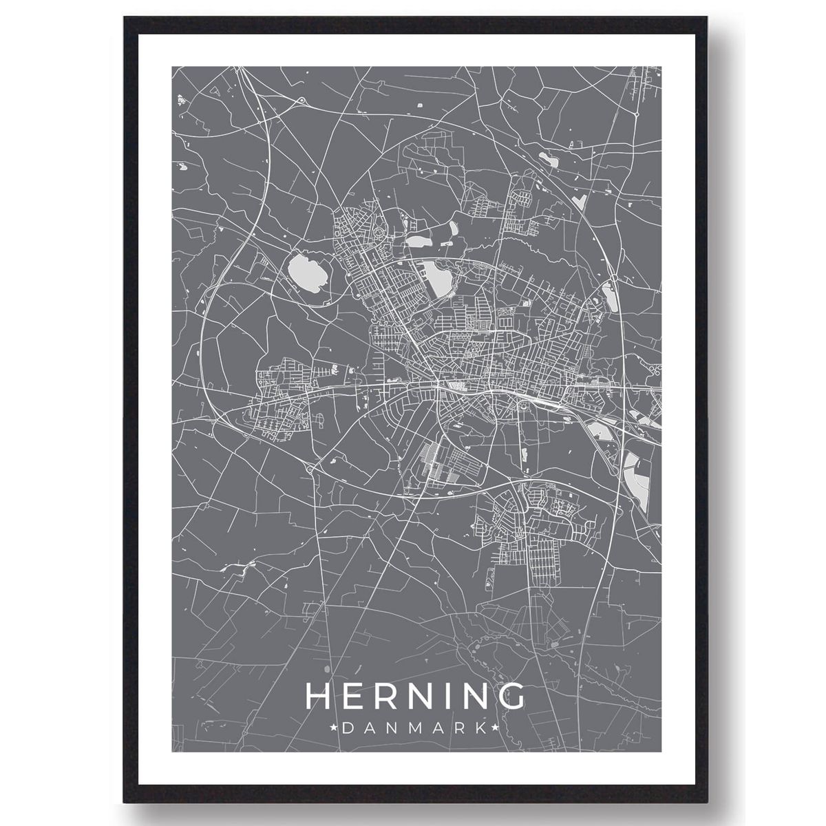 Herning by plakat - grå (Størrelse: L - 50x70cm (B2))