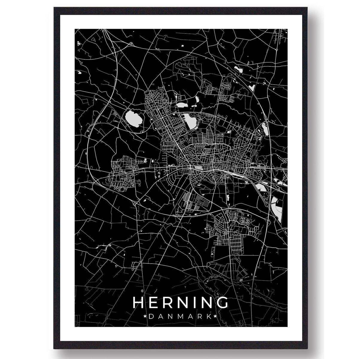 Herning by plakat - sort (Størrelse: L - 50x70cm (B2))