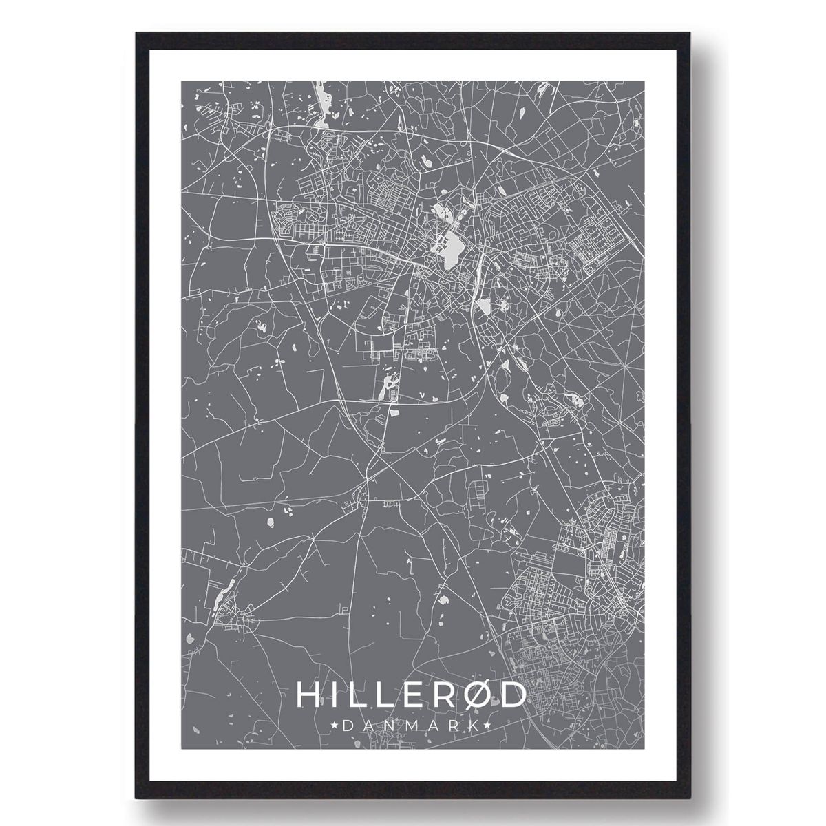 Hillerød by plakat - grå (Størrelse: L - 50x70cm (B2))