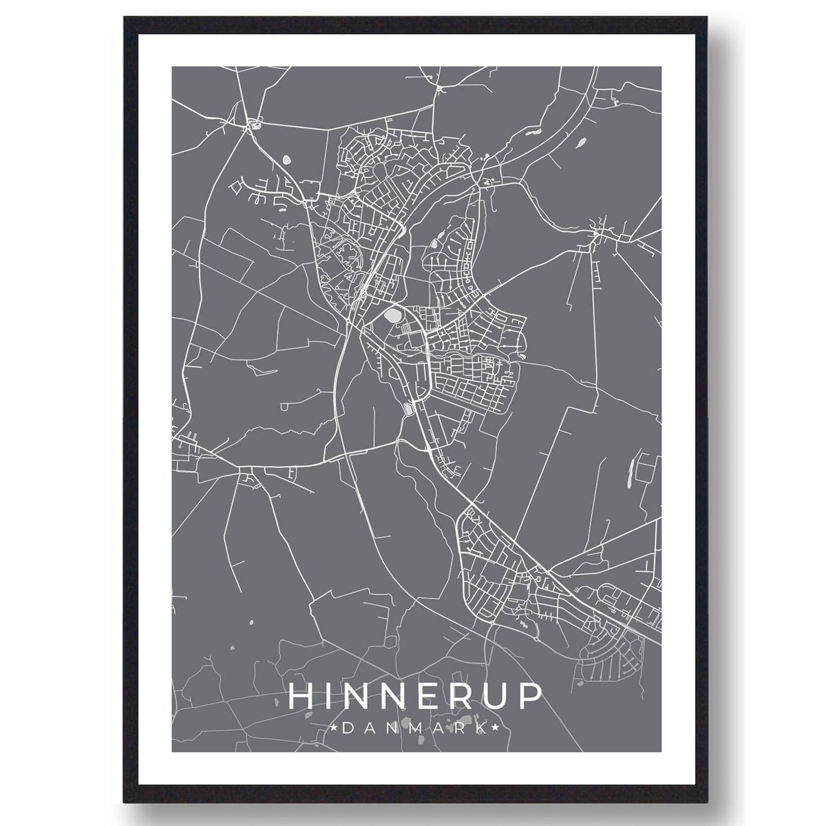 Hinnerup by plakat - grå (Størrelse: L - 50x70cm (B2))