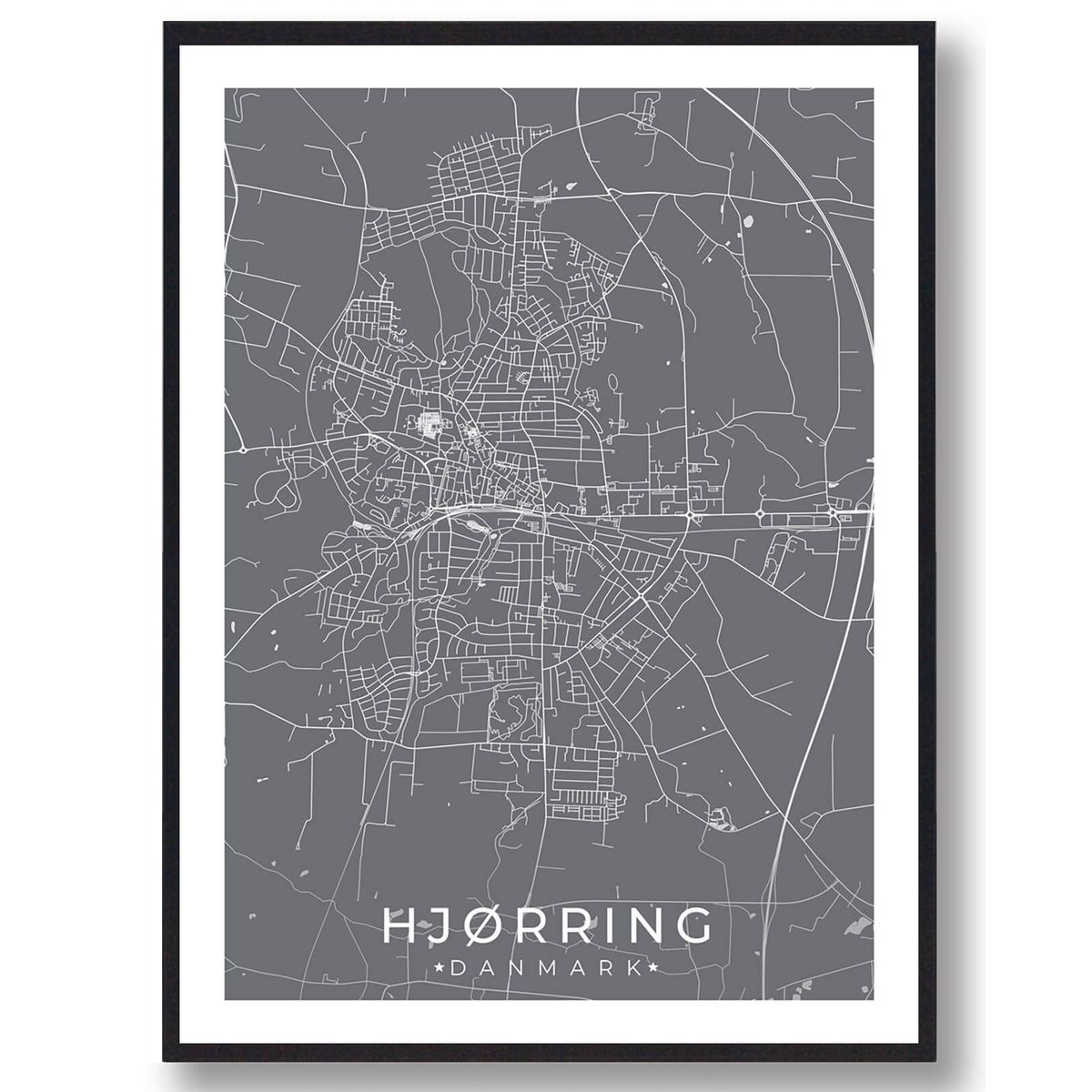 Hjørring by plakat - grå (Størrelse: L - 50x70cm (B2))