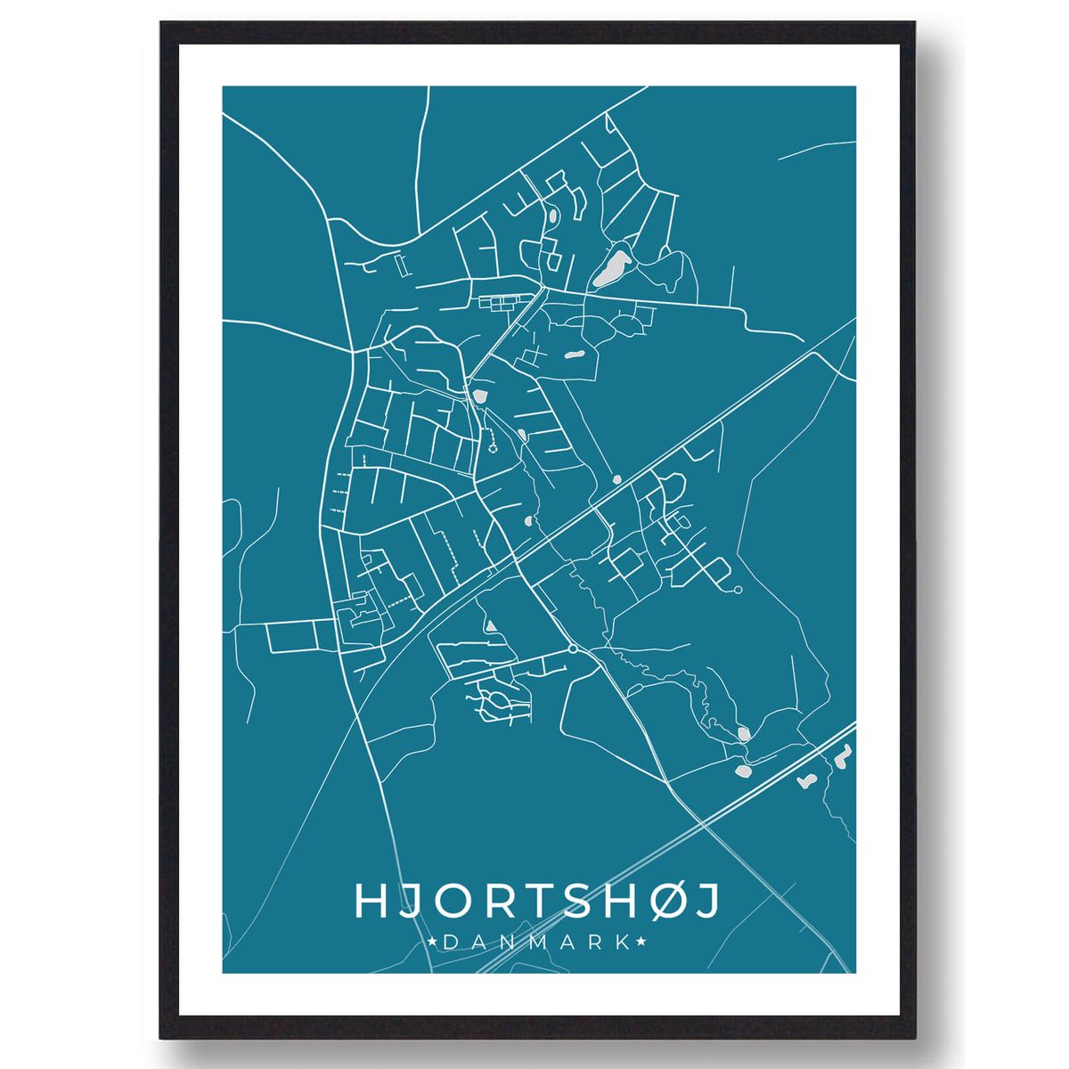 Hjortshøj by plakat - blå (Størrelse: L - 50x70cm (B2))