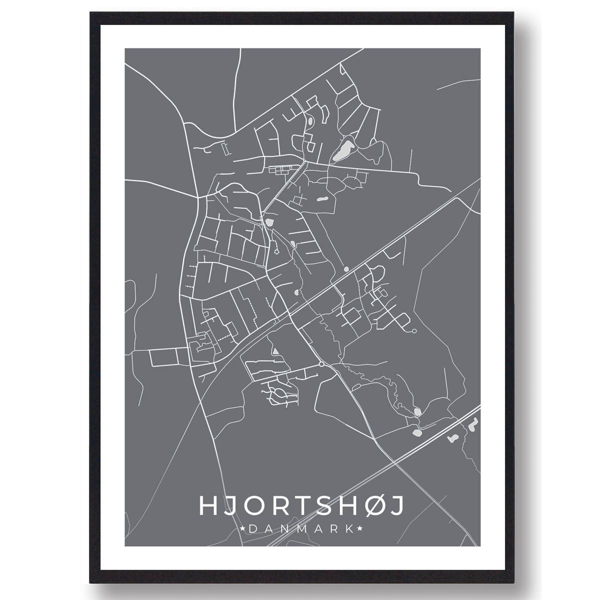 Hjortshøj by plakat - grå (Størrelse: L - 50x70cm (B2))