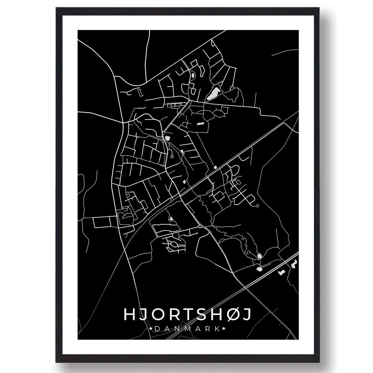 Hjortshøj by plakat - sort (Størrelse: L - 50x70cm (B2))