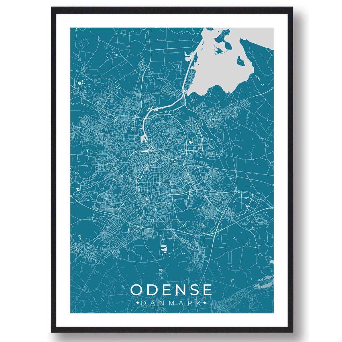 Odense by plakat - blå (Størrelse: L - 50x70cm (B2))