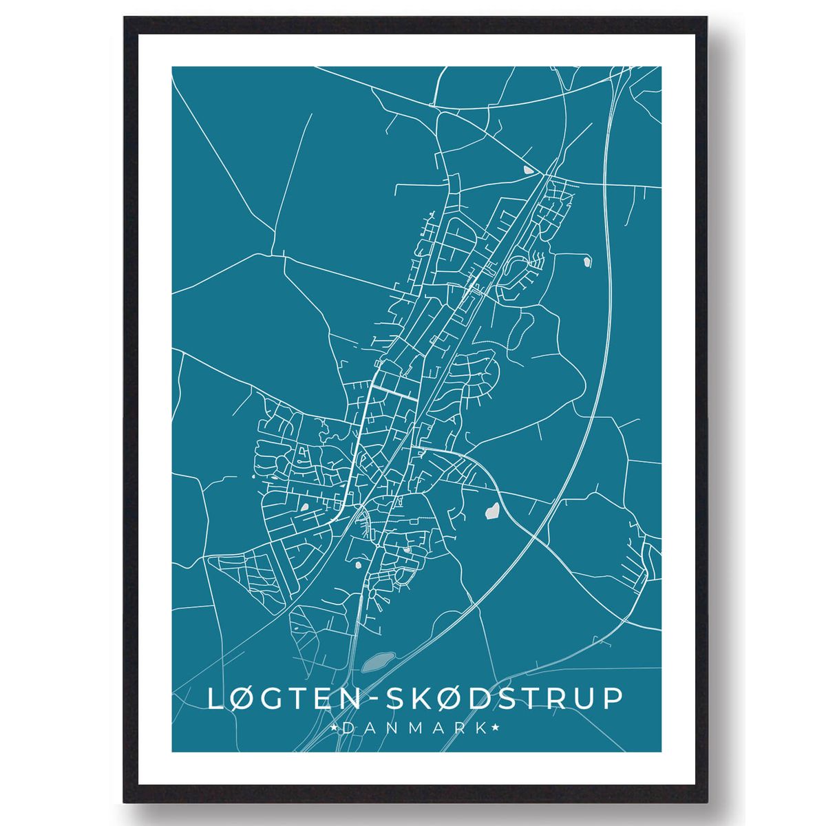 Løgten Skødstrup by plakat - blå (Størrelse: L - 50x70cm (B2))