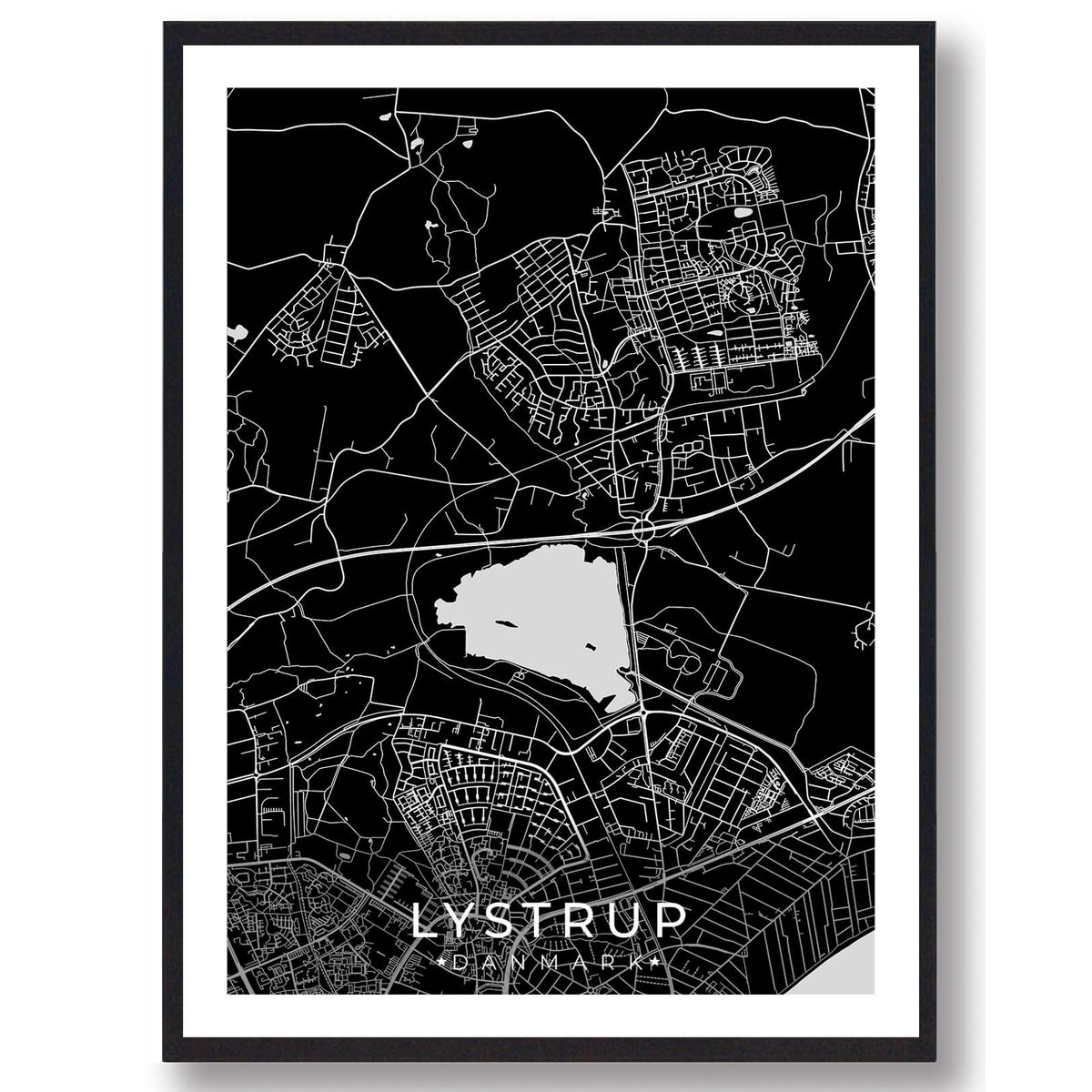 Lystrup by plakat - sort (Størrelse: L - 50x70cm (B2))