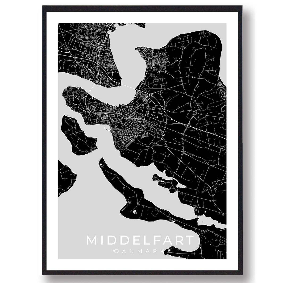 Middelfart by plakat - sort (Størrelse: L - 50x70cm (B2))