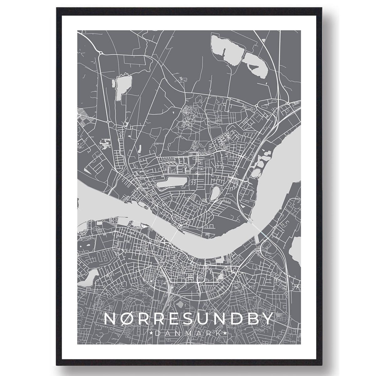 Nørresundby by plakat - grå (Størrelse: L - 50x70cm (B2))