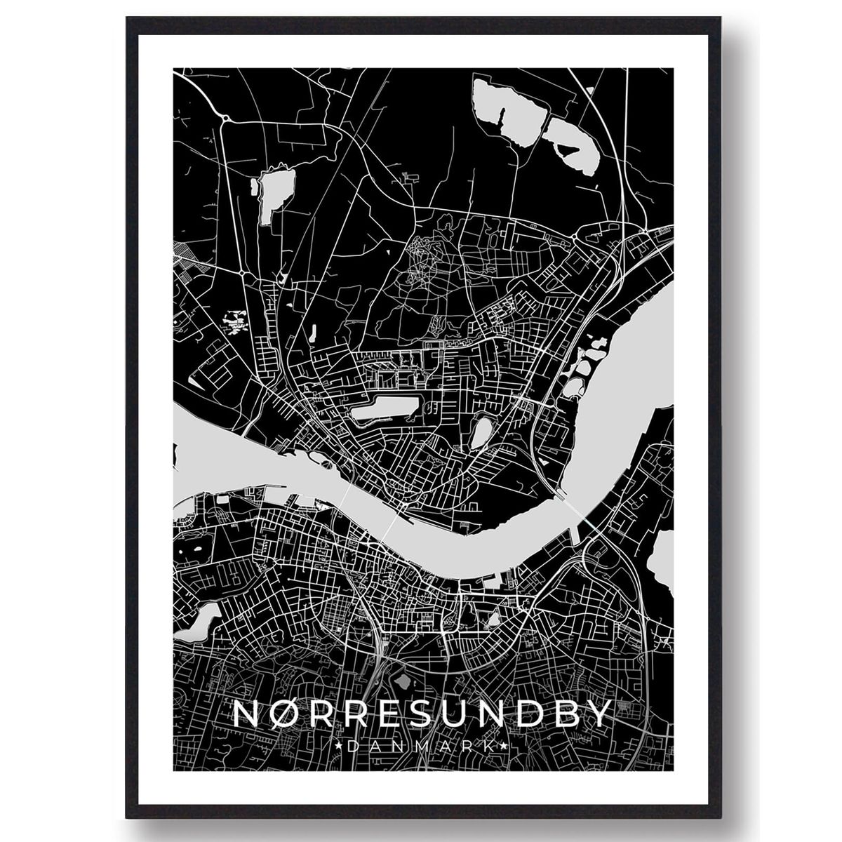 Nørresundby by plakat - sort (Størrelse: L - 50x70cm (B2))