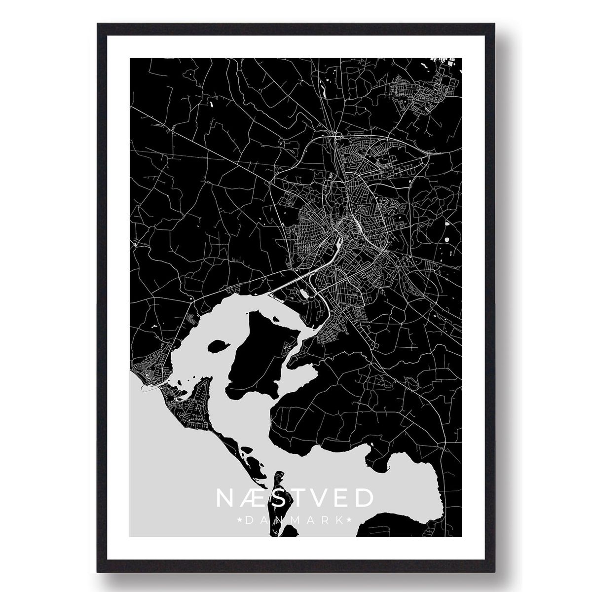 Næstved by plakat - sort (Størrelse: L - 50x70cm (B2))