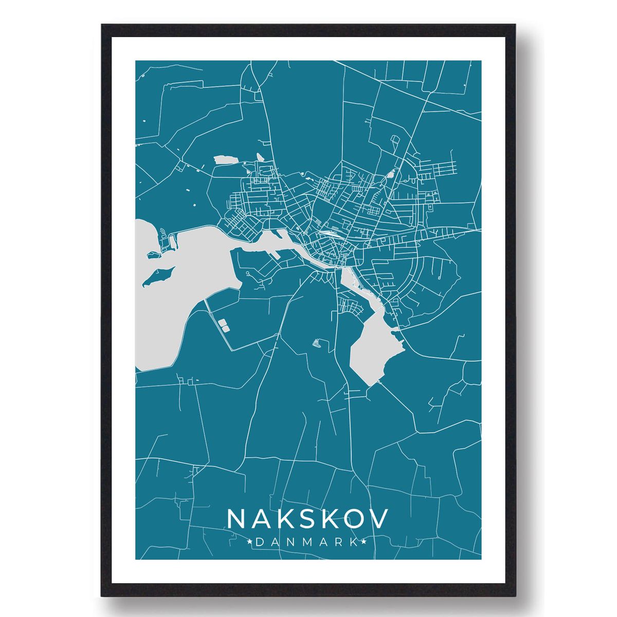 Nakskov by plakat - blå (Størrelse: L - 50x70cm (B2))