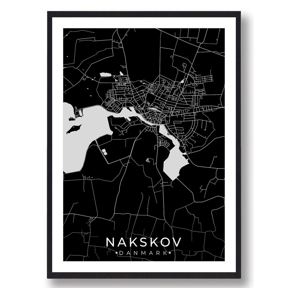 Nakskov by plakat - sort (Størrelse: L - 50x70cm (B2))