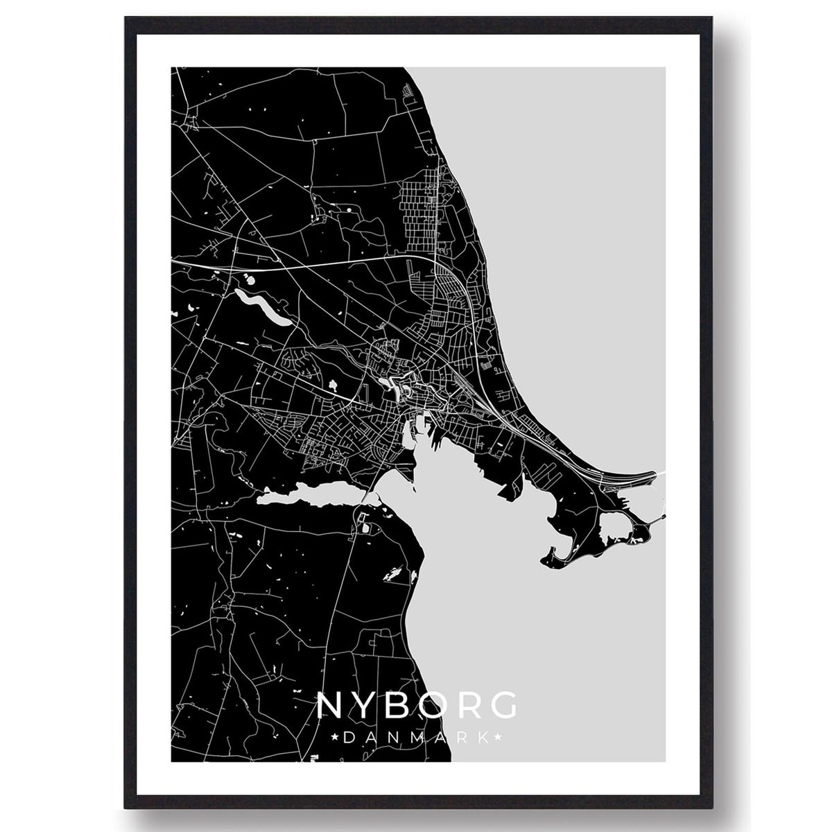 Nyborg by plakat - sort (Størrelse: L - 50x70cm (B2))