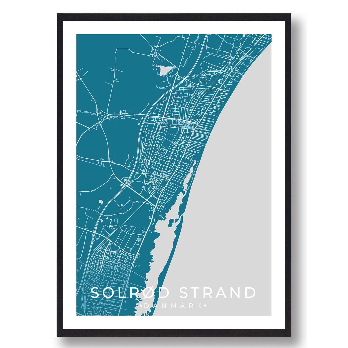 Solrød Strand by plakat - blå (Størrelse: L - 50x70cm (B2))