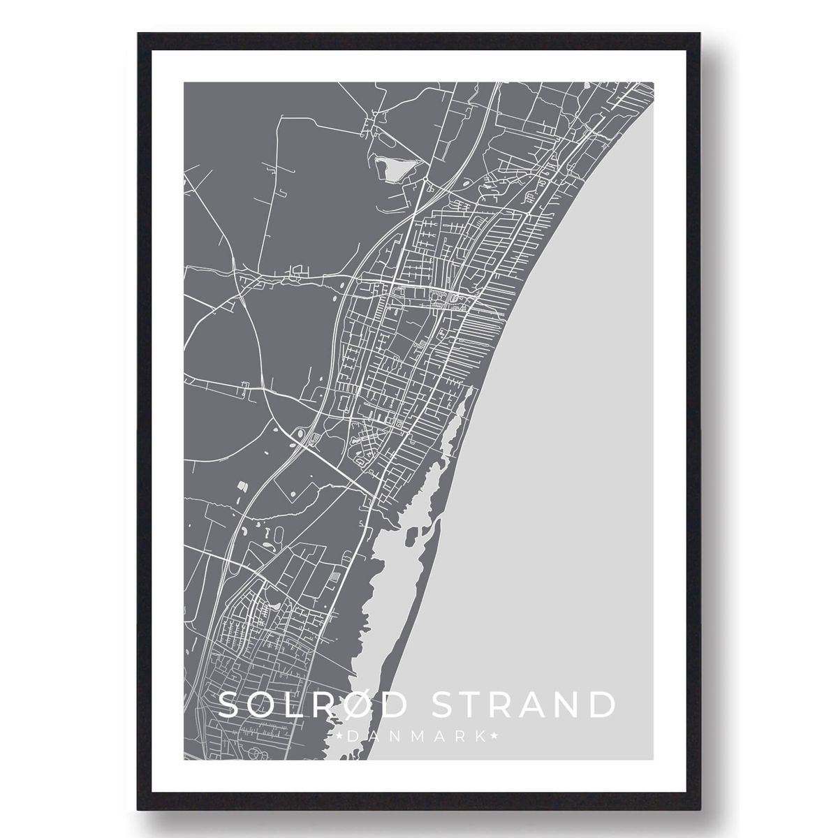 Solrød Strand by plakat - grå (Størrelse: L - 50x70cm (B2))