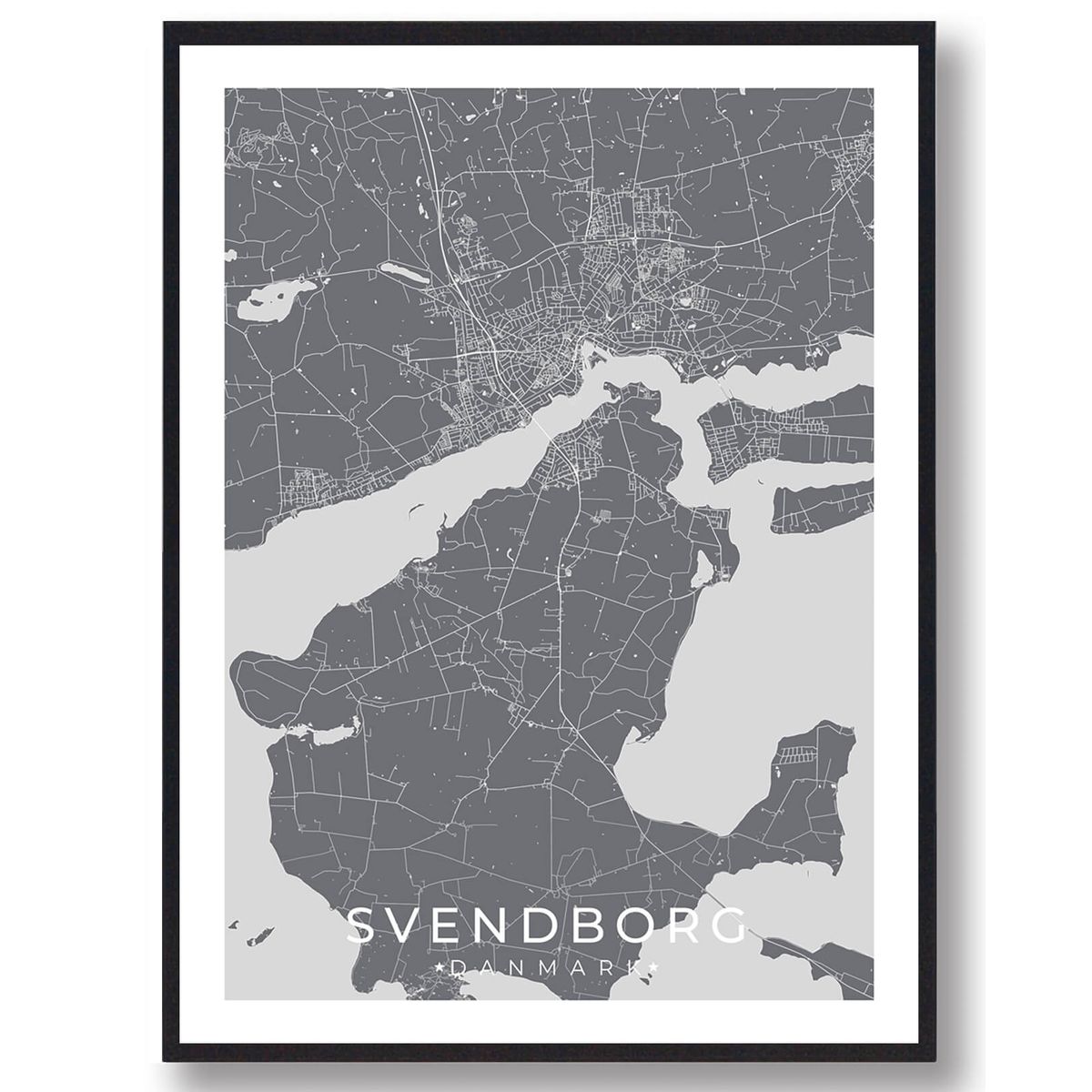 Svendborg by plakat - grå (Størrelse: L - 50x70cm (B2))