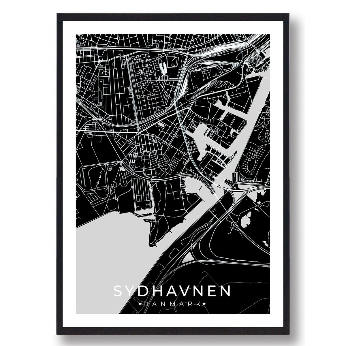 Sydhavnen by plakat - sort (Størrelse: L - 50x70cm (B2))