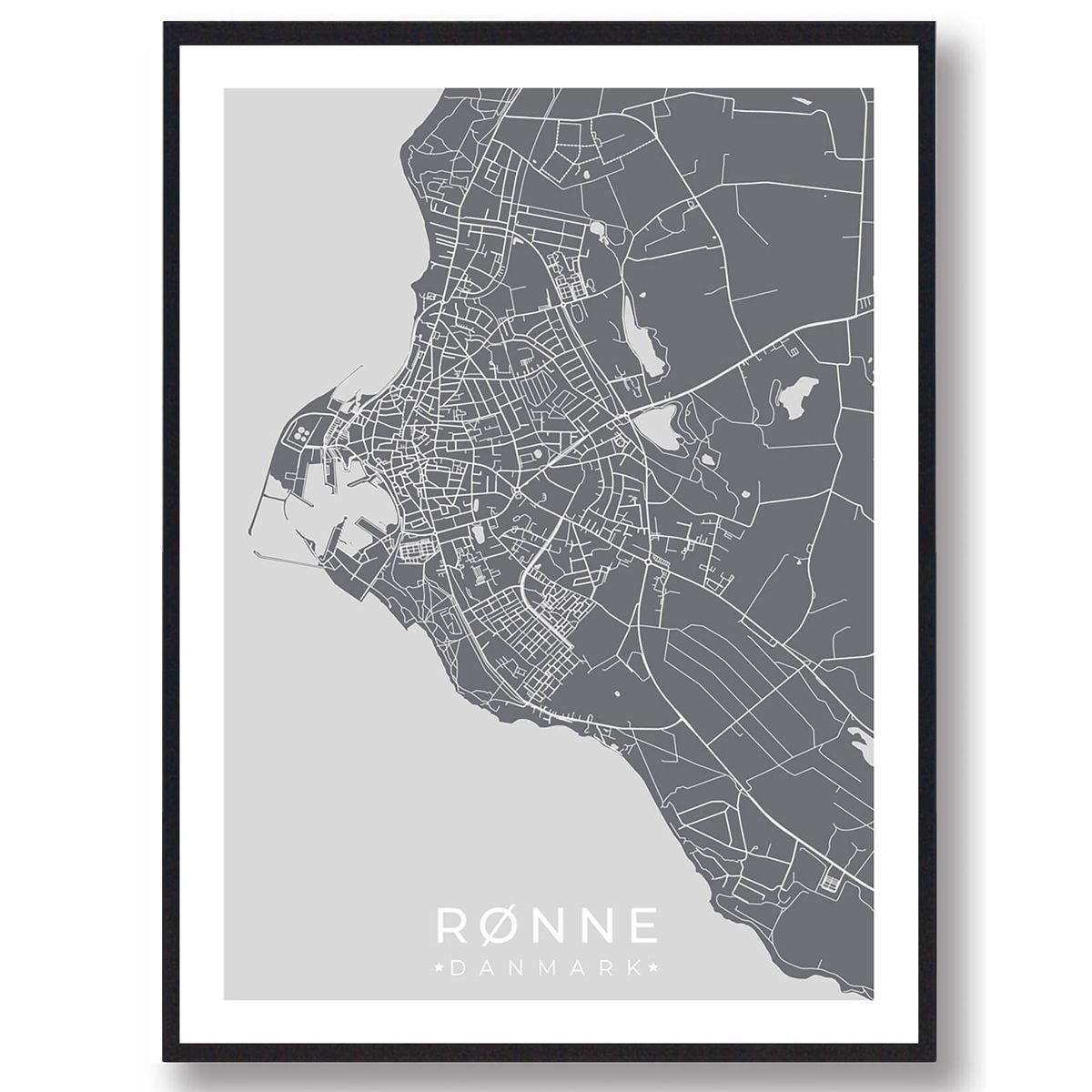 Rønne plakat - grå (Størrelse: L - 50x70cm (B2))