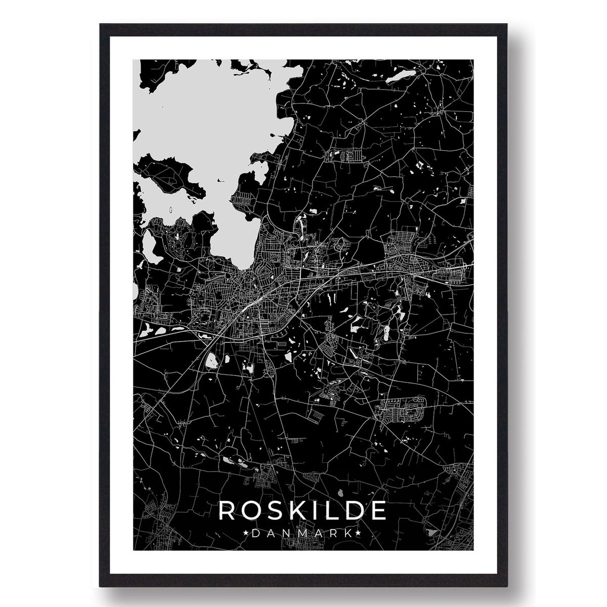 Roskilde by plakat - sort (Størrelse: L - 50x70cm (B2))