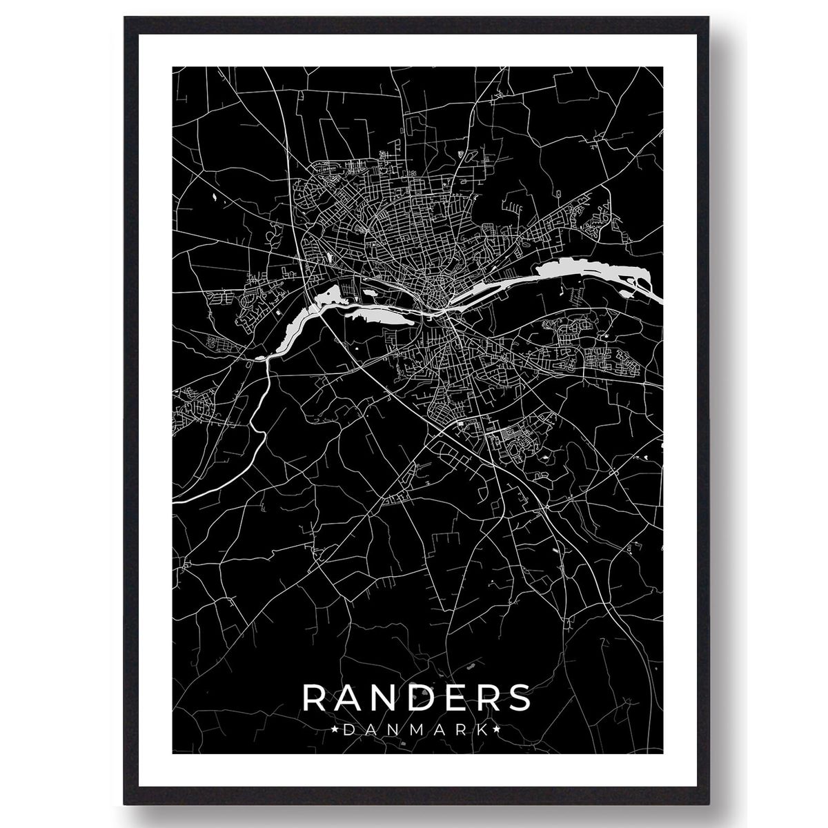 Randers by plakat - sort (Størrelse: L - 50x70cm (B2))