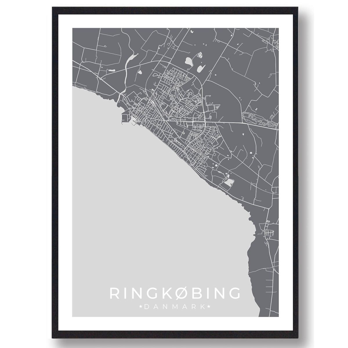 Ringkøbing by plakat - grå (Størrelse: L - 50x70cm (B2))