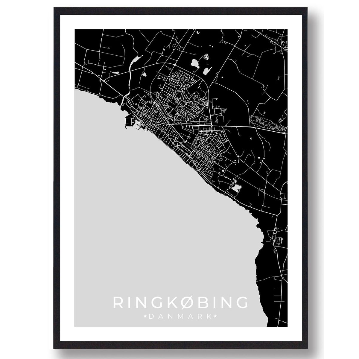 Ringkøbing by plakat - sort (Størrelse: L - 50x70cm (B2))