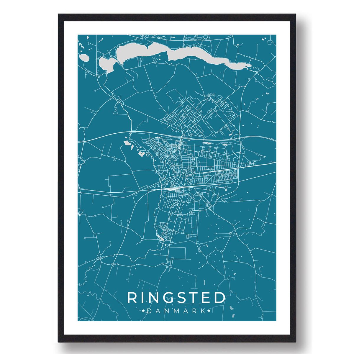 Ringsted by plakat - blå (Størrelse: L - 50x70cm (B2))