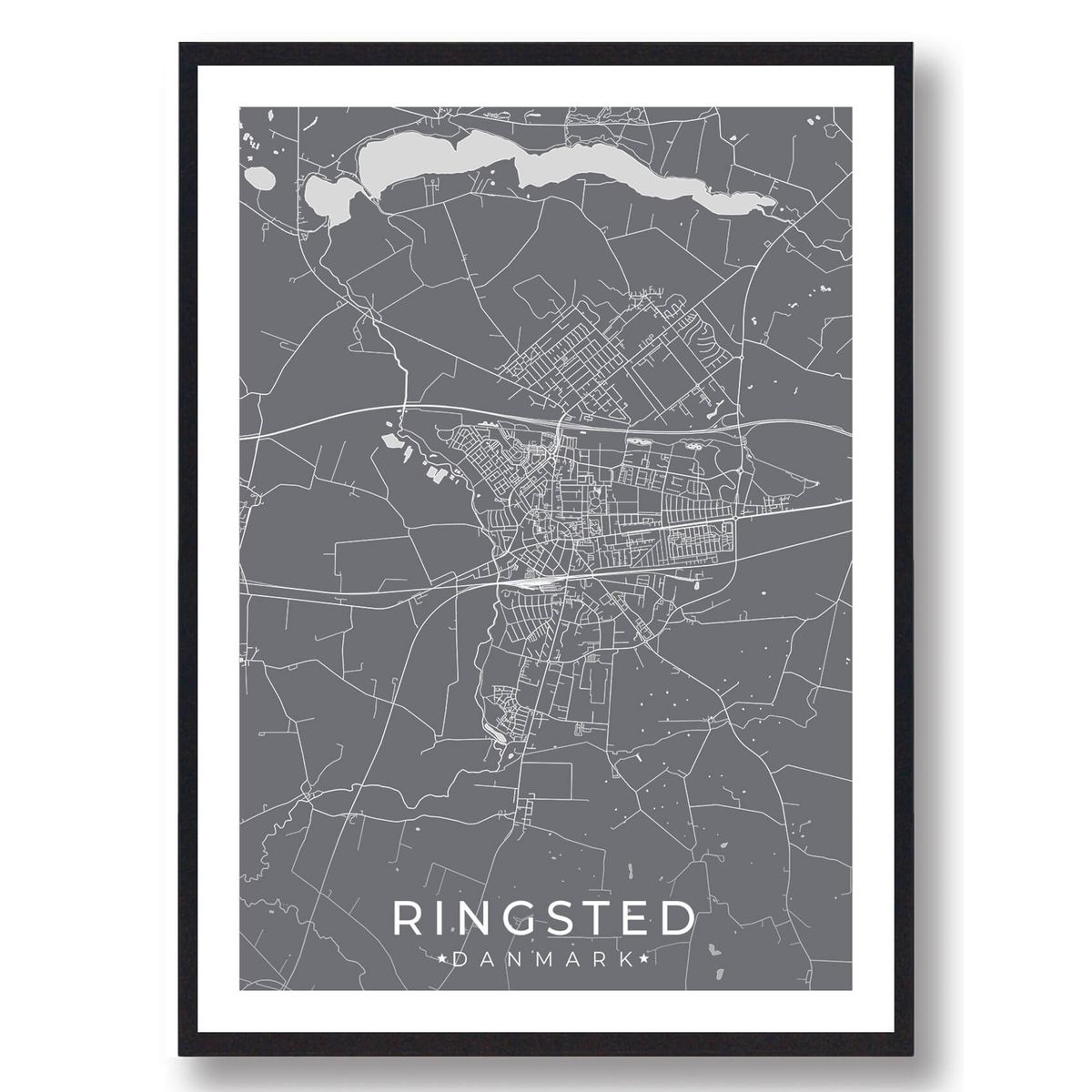 Ringsted by plakat - grå (Størrelse: L - 50x70cm (B2))