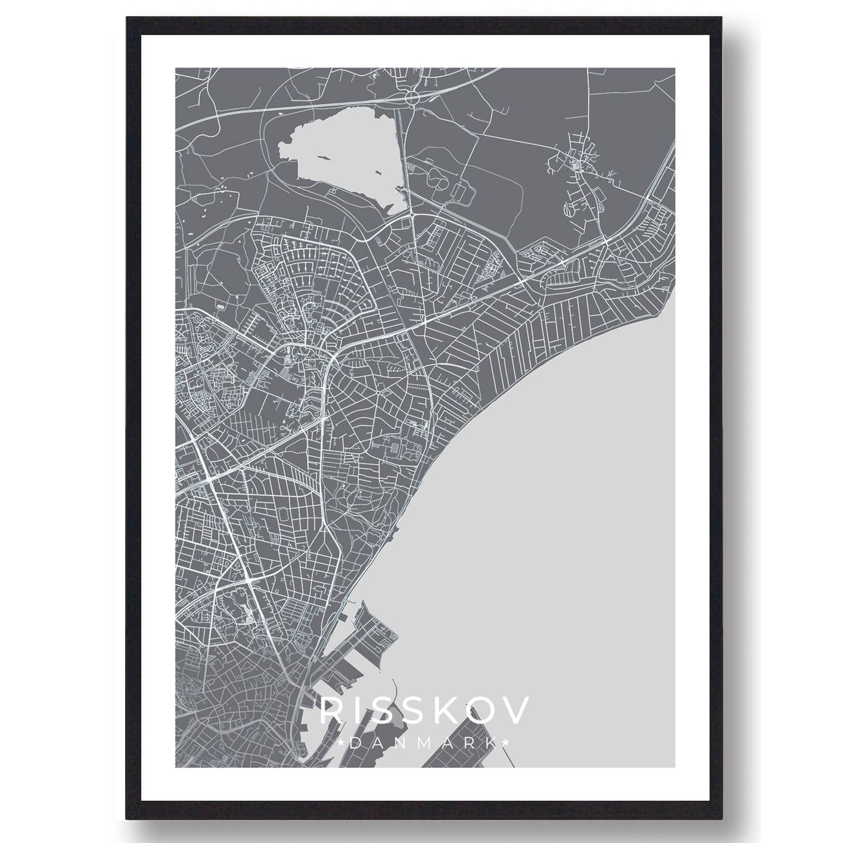 Risskov by plakat - grå (Størrelse: L - 50x70cm (B2))