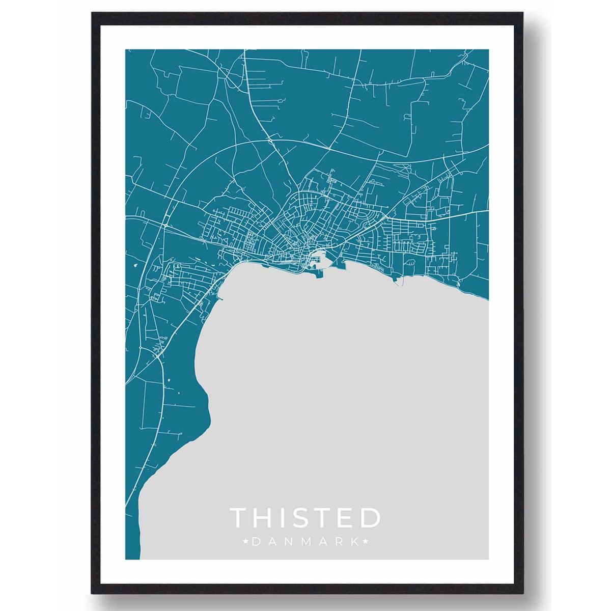 Thisted by plakat - blå (Størrelse: L - 50x70cm (B2))